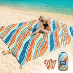 Everlasting Comfort Beach Blanket Waterproof Sandproof - Large Oversized Beach Mat for 10 People w/Stakes