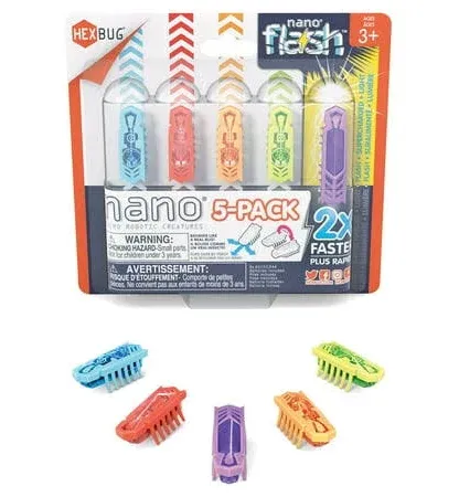 Hexbug Nano 5 Pack, 4 Nano Bugs with Bonus Flash Nano, Sensory Toys for Kids & Cats with Vibration Technology, Stem Kits & Mini Robot Toy for Kids