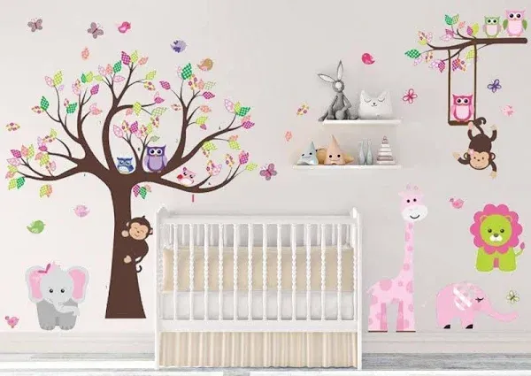 DEKOSH Kids Pink Jungle Theme Peel & Stick Girl Nursery Wall Decal