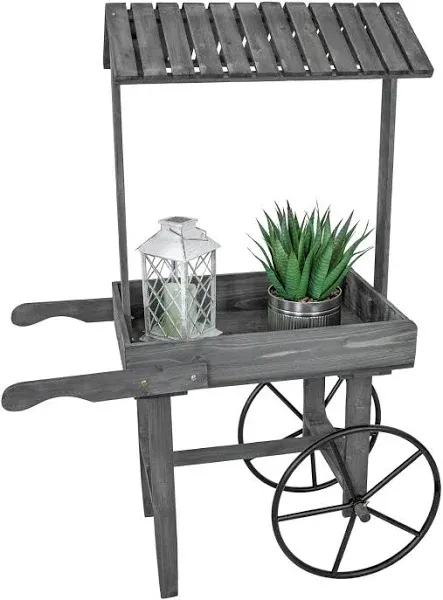 Sunnydaze Decor Rustic Vintage Flower Cart Display Stand with Wheels