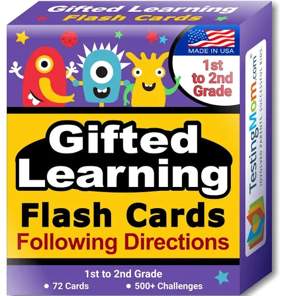 Gifted Learning Flash Cards – Following Directions for 1st Grade - 2nd Grade – Practice for Grade 1 - Grade 2 CogAT Test, Iowa Test (ITBS), OLSAT Test, NYC Gifted and Talented, WPPSI