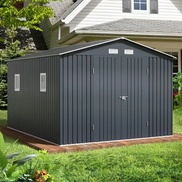 Outdoor Metal Storage Shed Garden Tool House With Lockable Doors Vents