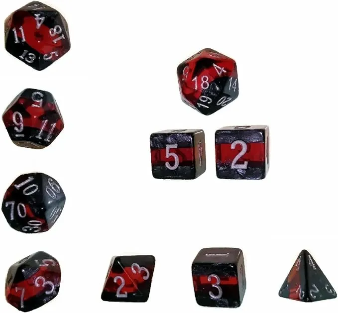 Marbled Ruby Set of 10 Dice with 1 Initiative Advantage d20 +2 Max Damage d6 D&amp;D