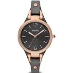 Fossil Georgia Smoke Grey Dial Grey Leather Strap Watch for Women - ES3077