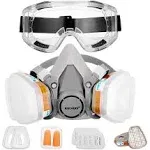 KISCHERS Reusable Half Facepiece and Anti-Fog Safety Goggle Set Against Dust/Organic Vapors/Smells/Fumes/Sawdust/Asbestos Suitable for