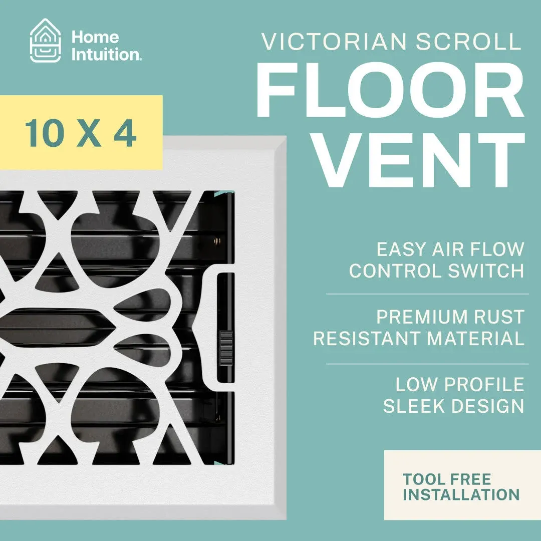 Home Intuition Victorian Scroll 4x10 Inch Decorative Floor Register Vent with Mesh Cover Trap, White