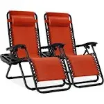 Set of 2 Adjustable Steel Mesh Zero Gravity Lounge Chair Recliners w/Pillows and