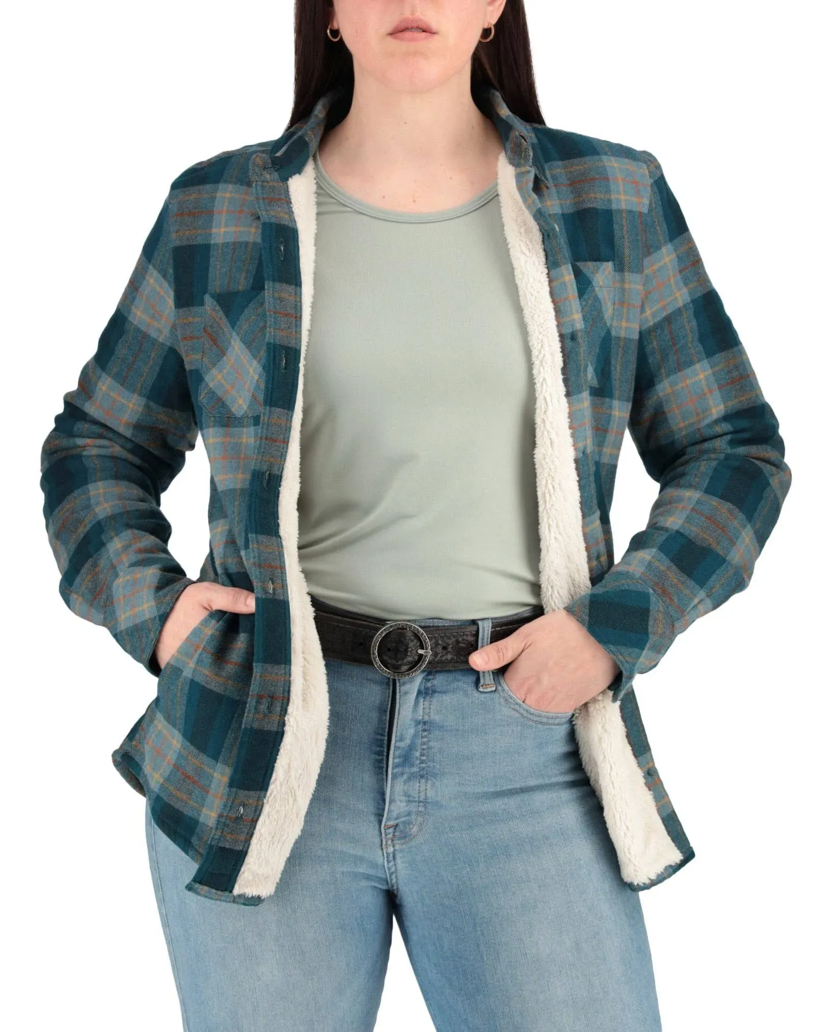 Legendary Whitetails Women's Open Country Flannel Shacket Sherpa Lined Plaid Fleece Shirt Jacket Ladies Western Clothing Coat