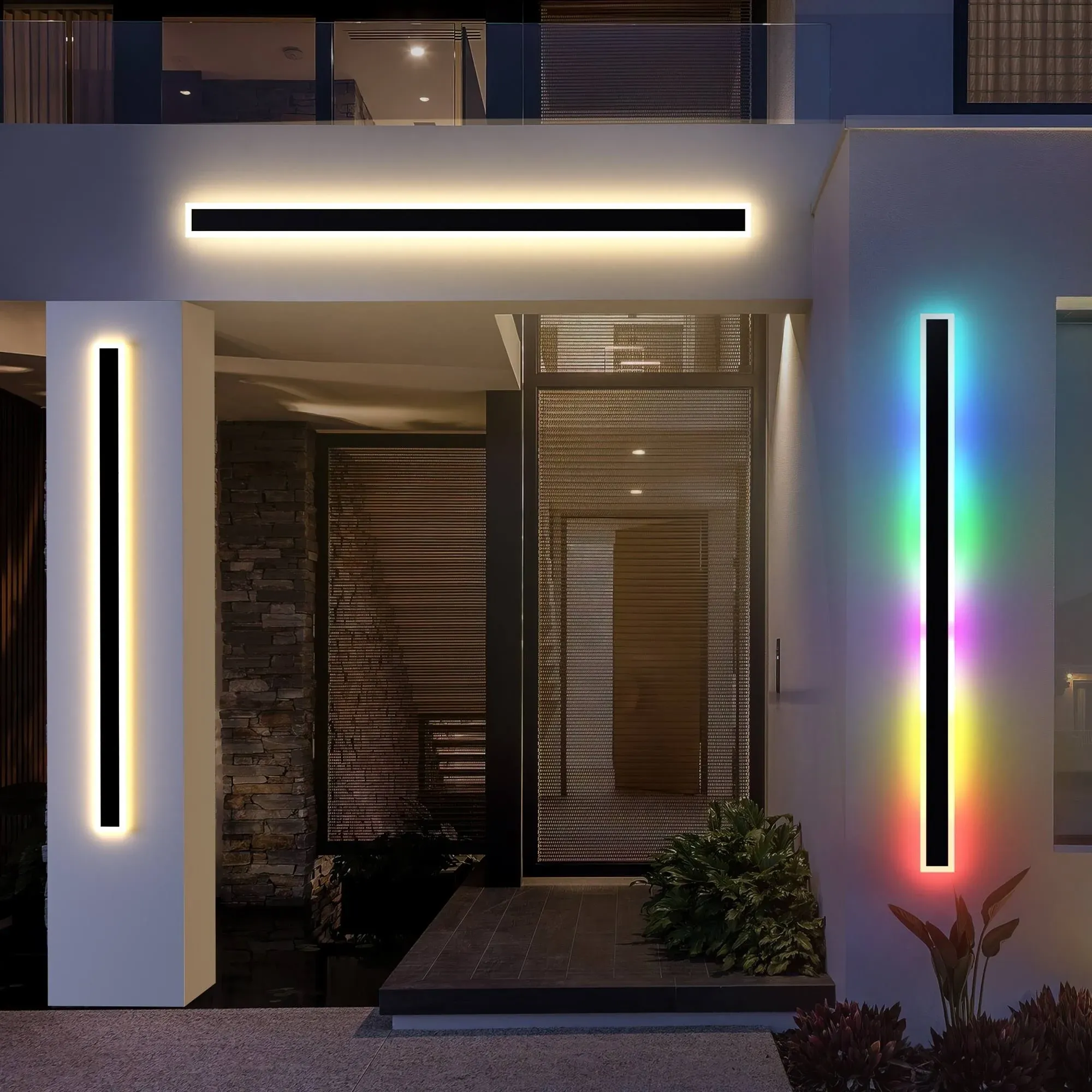 Set of 2 Outdoor Long Strip LED Wall Sconce