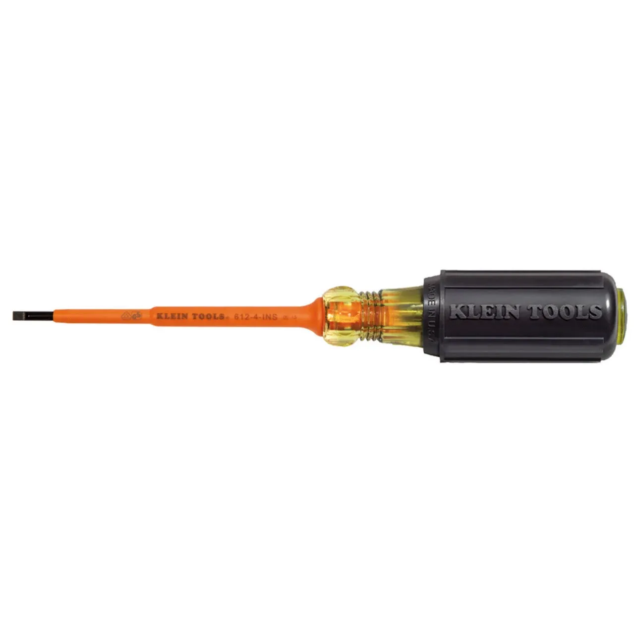 Klein Tools 612-4-INS Insulated 1/8-Inch Slotted Screwdriver, 4-Inch, Made in USA