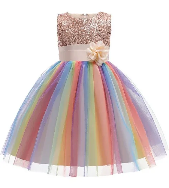 Hawee Flower Girls Sequin Dress Rainbow Tutu Birthday Party Princess Dress ...