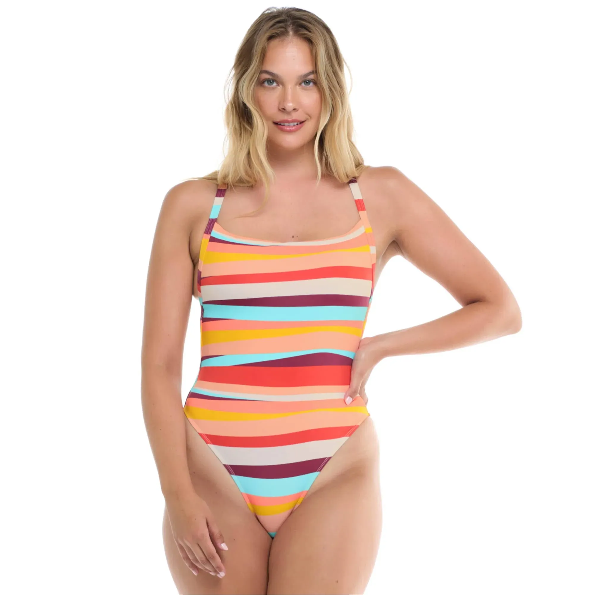 ? Body Glove Swimsuit Womens XL Striped One Piece Orange Blue Electra NWT NEW