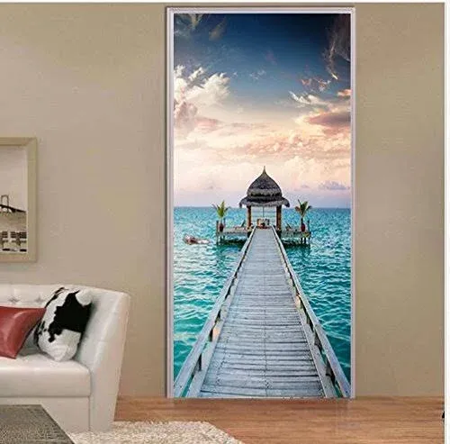 FLFK Sea Gazebo Door Mural:Peel &amp; Stick,Removabl<wbr/>e,30.3&#034;x78.7&#034;,<wbr/>2Pcs/Set Stickers