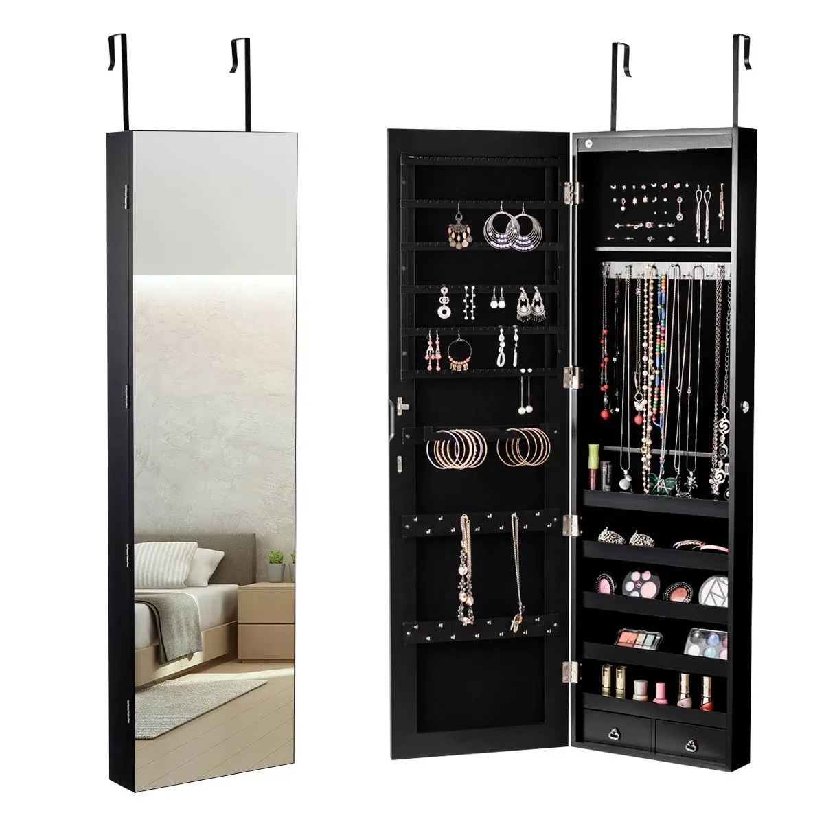 Wall Door Jewelry Armoire Cabinet with Full-Length Mirror