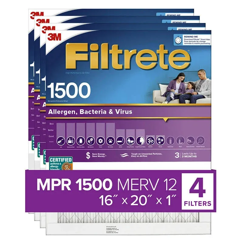 Filtrete 16x20x1, AC Furnace Air Filter, MPR 1500, Healthy Living Ultra Allergen