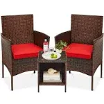 Best Choice Products 3-Piece Outdoor Wicker Conversation Patio Bistro Set, w/ 2 Chairs, Table - Brown/Red