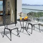 Nuu Garden 3 Pc. Cast-Aluminum Patio Bistro Table Set with Grey Cushions