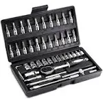 YUFANYA 46pcs 1/4 inch Drive Socket Set,Metric Ratchet Wrench Set with 4-14mm CR ...