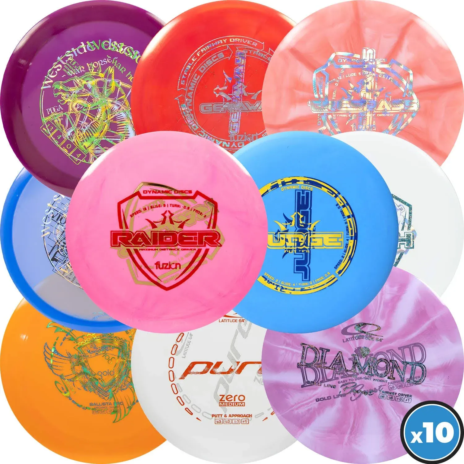 DD Dynamic Discs Dynamic Discs | Latitude 64 | Westside Discs | Ten Disc Misprint Pack | Disc Golf Starter Pack | Frisbee Golf Discs | Disc Golf Driv