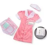 Melissa & Doug Waitress Role Play Costume Set (7 pcs) - Includes Apron, Order Pad, Cap Pink 3-6 years