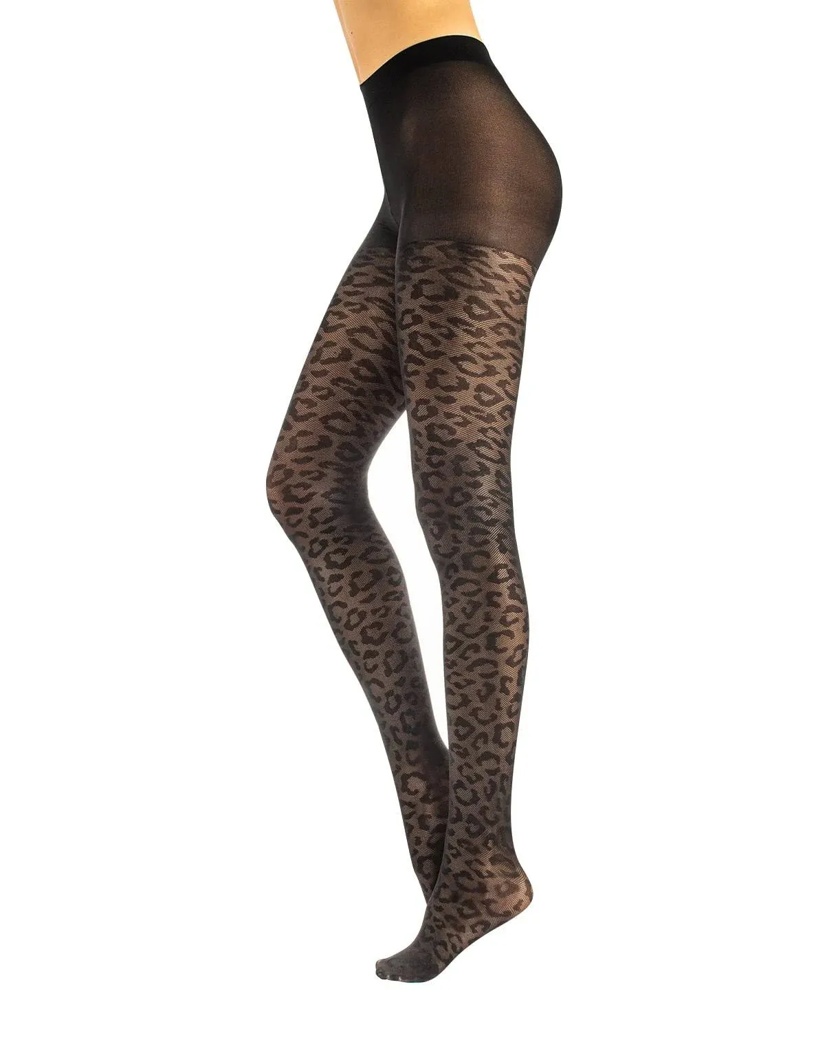 Calzitaly Opaque Tights with Leopard Animal Pattern | Black | S/M, L/XL | 50 den ...