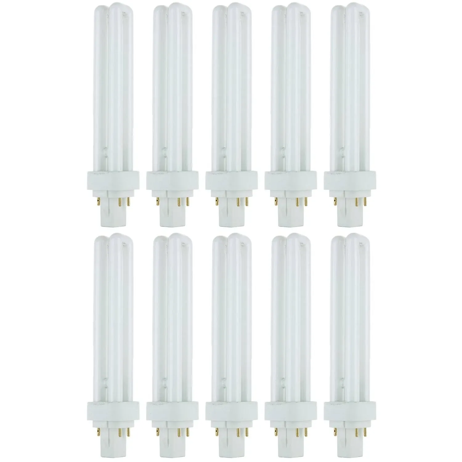 Sunlite Compact Fluorescent PLD 4-Pin Double U-Shaped Twin Tube, 26 Watts, 120 Volts, 1560 Lumens, 5000K Daylight, 4-Pin G24q3 Base, 10 Pack