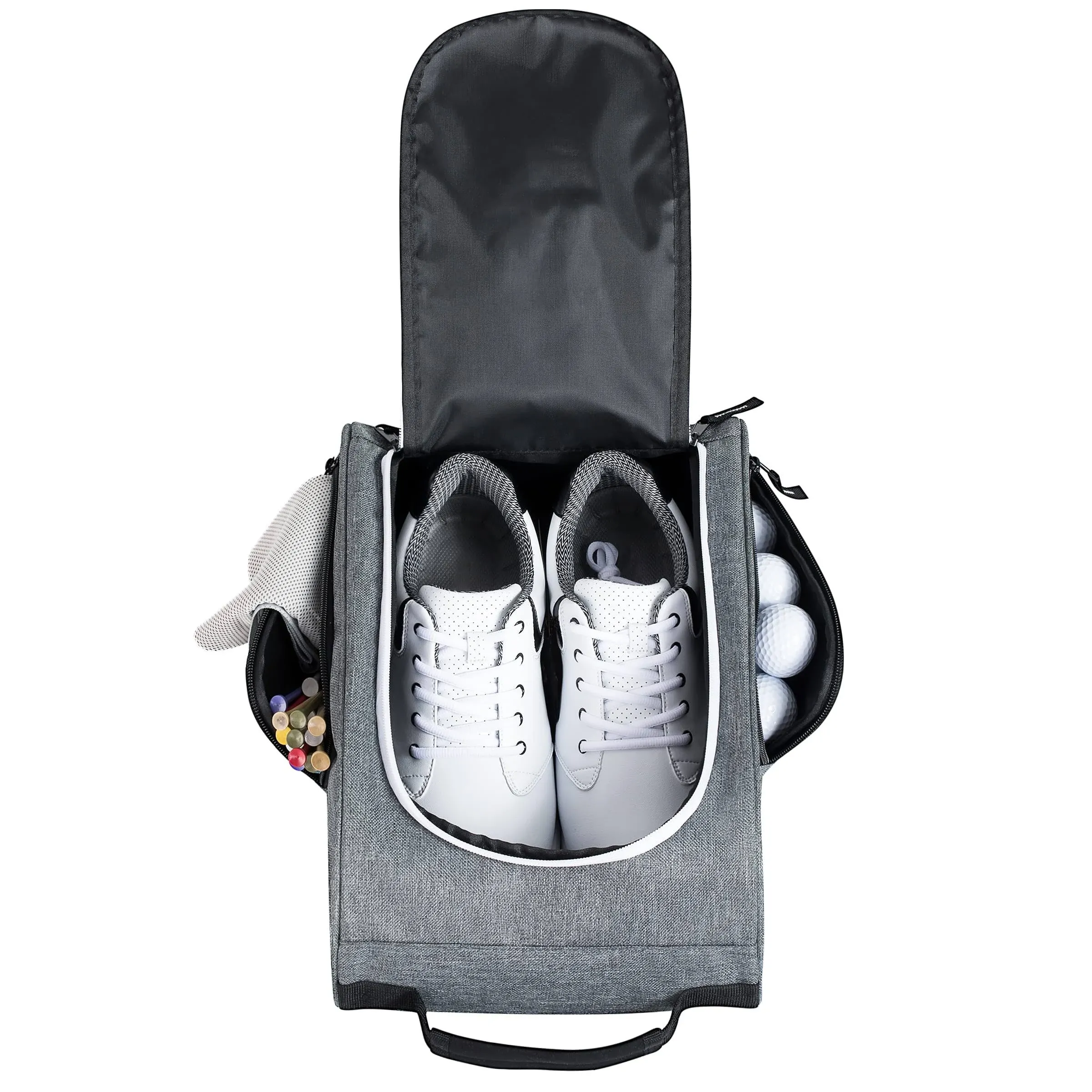 Golkcurx Golf Shoe Bag for Travel Zippered Sport Shoe Carrier Bags with Side Accessory Pockets for Socks