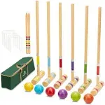 ApudArmis Six Player Croquet Set with Premiun Rubber Wooden Mallets 28In,Colored Ball,Wickets,Stakes