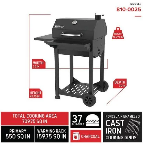 Nexgrill Premium 22" Charcoal Barrel Grill with Side Shelf, 550 sq. in. of Cooking Space, Perfect for Outdoor Cooking & Grilling, BBQs, Tailgating, Patio, Backyard, Black, 810-0025