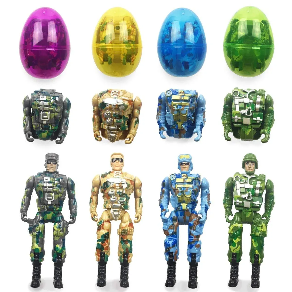 QINGQIU 4 Pack Jumbo Soldier Deformation Easter Eggs with Toys Inside for Kids Boys Girls Easter Gifts Easter Basket Stuffers Fillers