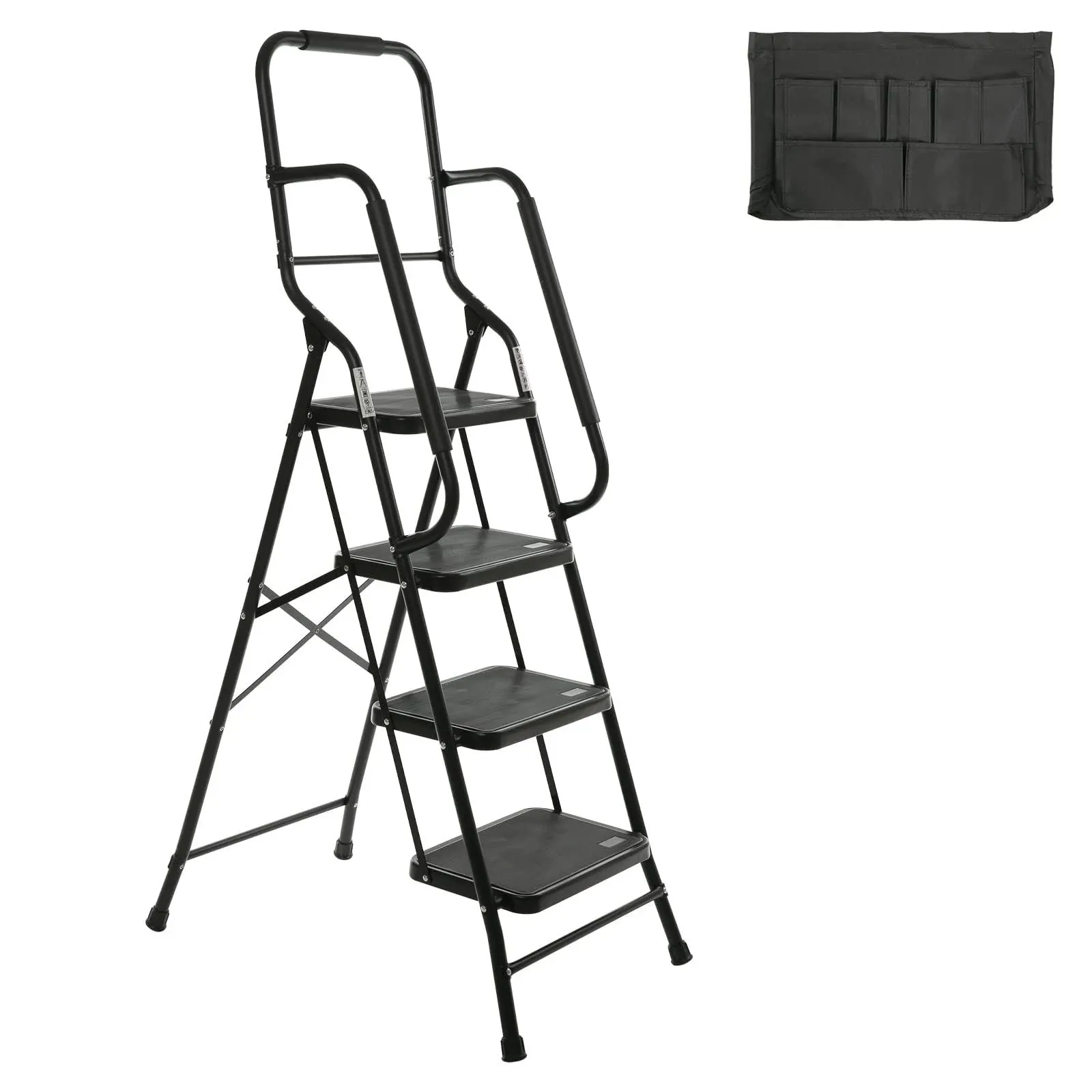 4 Step Ladder Tool Ladder Folding Portable Steel Frame Max 500 Lbs Nonslip Side 