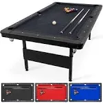 GoSports 7 ft Billiards Table - Portable Pool Table - Includes Full Set of Balls 2 Cue Sticks Chalk and Felt Brush - Black, 7 ft Black