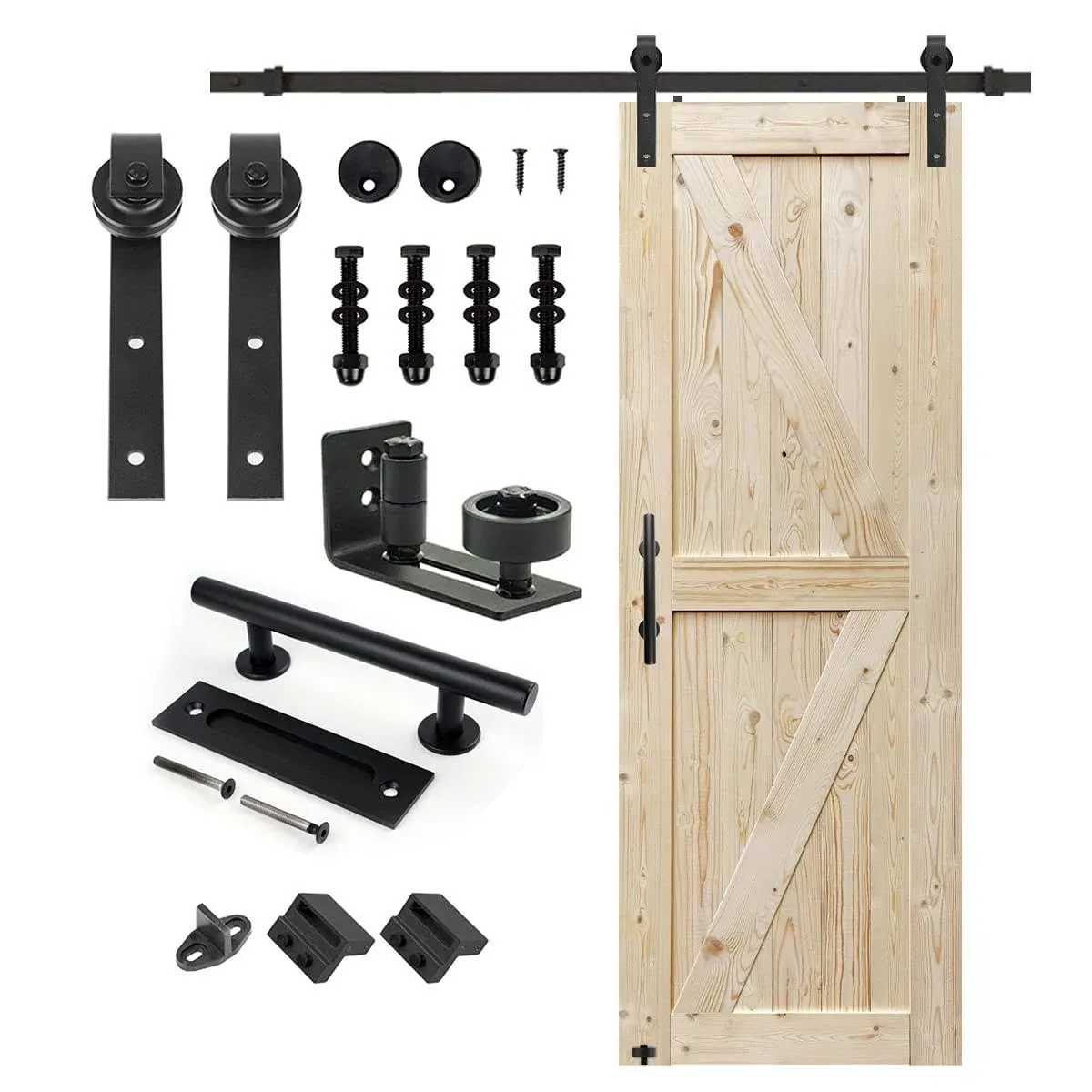 S&amp;Z TOPHAND 30 In. X 84 In. Unfinished British Brace Knotty Barn Door with 5FT S