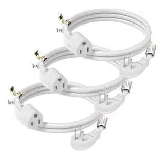 FIRMERST 1875W Flat Plug Low Profile Extension Cord 3ft 14/3 15A White (3 Pack)