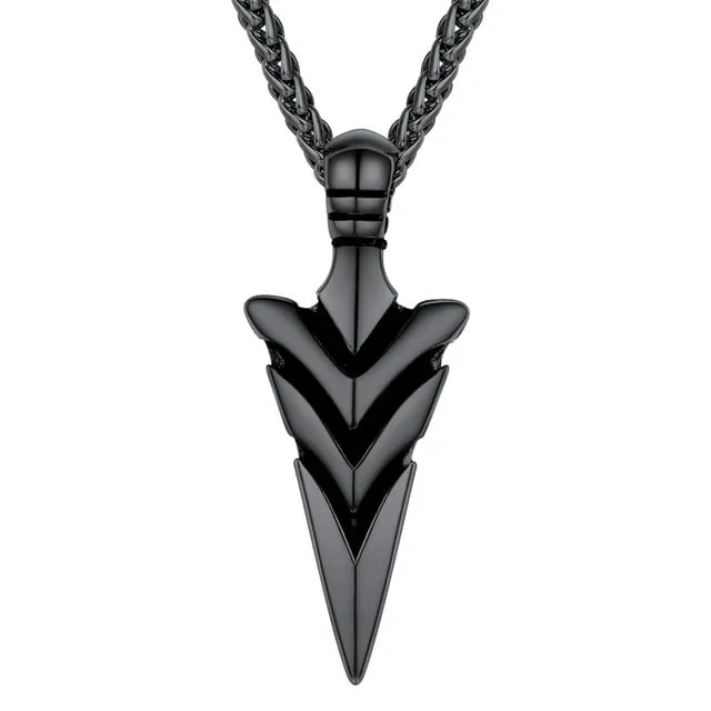 U7 Men Vintage Arrow Stainless Steel Necklace Enamel Black Spear Point Arrowhead Pendant Necklace 22 Inch Adjustable For Son Graduation Gift