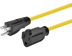 Monoprice Outdoor Extension Cord - NEMA 5-15P to NEMA 5-15R, 14AWG, 15A, SJTW, Yellow, 50ft