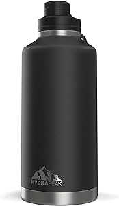 Hydrapeak 72 oz Large Insulated Water Bottle, Leak Proof Water Bottle for Hot & Cold Liquid, 72oz Water Bottles, Water Jug, Stainless Steel (Black)