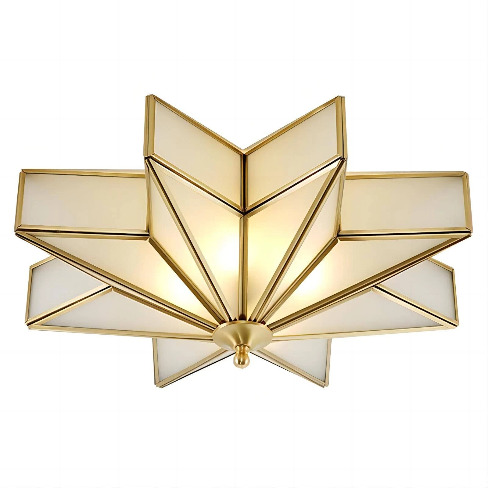 19.5 inch Flush Mount Star Ceiling Light, 4 Lights Brass Ceiling Lamp with Glass Lampshade, Modern Close to Ceiling Light Fixtures, Art Deco Style