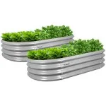 TRAMULL 2 Pack 4x2x1ft Galvanized Raised Garden Bed Kit Oval Metal Ground Planter Box Outdoor Bottomless Planter Raised Beds for Vegetables Flowers