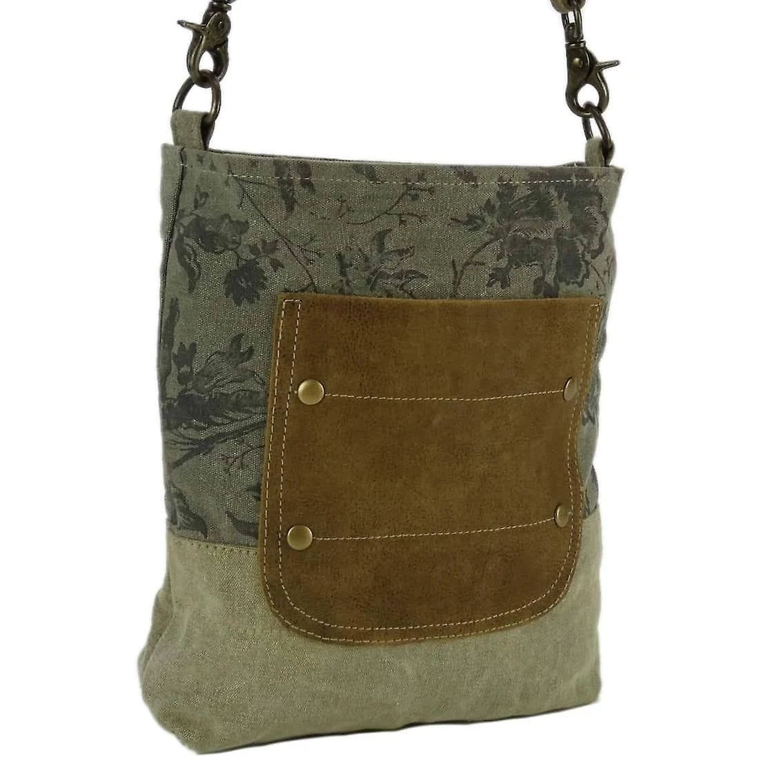 Myra Bags Leather Pocket Upcycled Canvas Shoulder Bag S-0945