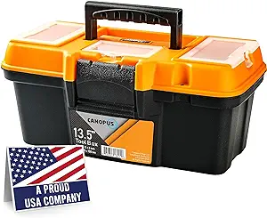 Plastic Toolbox, 14-Inch Portable Tool Box, Tool Organizer with Extra Storage Tr