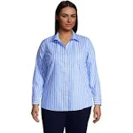 Lands' End Womens LS No Iron Button Front Shirt Chicory Blue Stripe Regular 10