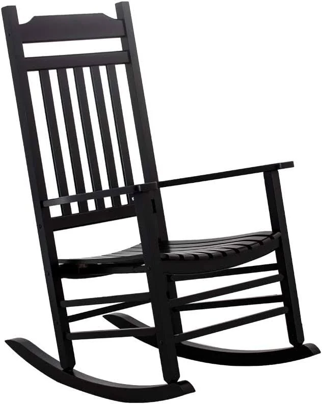 Outsunny Wood Rocking Chair Rocker with Slatted Back, Natural