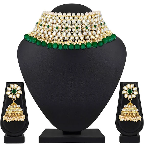 Aheli Elegant Indian Traditional Wedding Wear Kundan Pearl Encrusted Choker Necklace Set with Jhumki Earrings Ethnic Bollywood Party Gift for Women