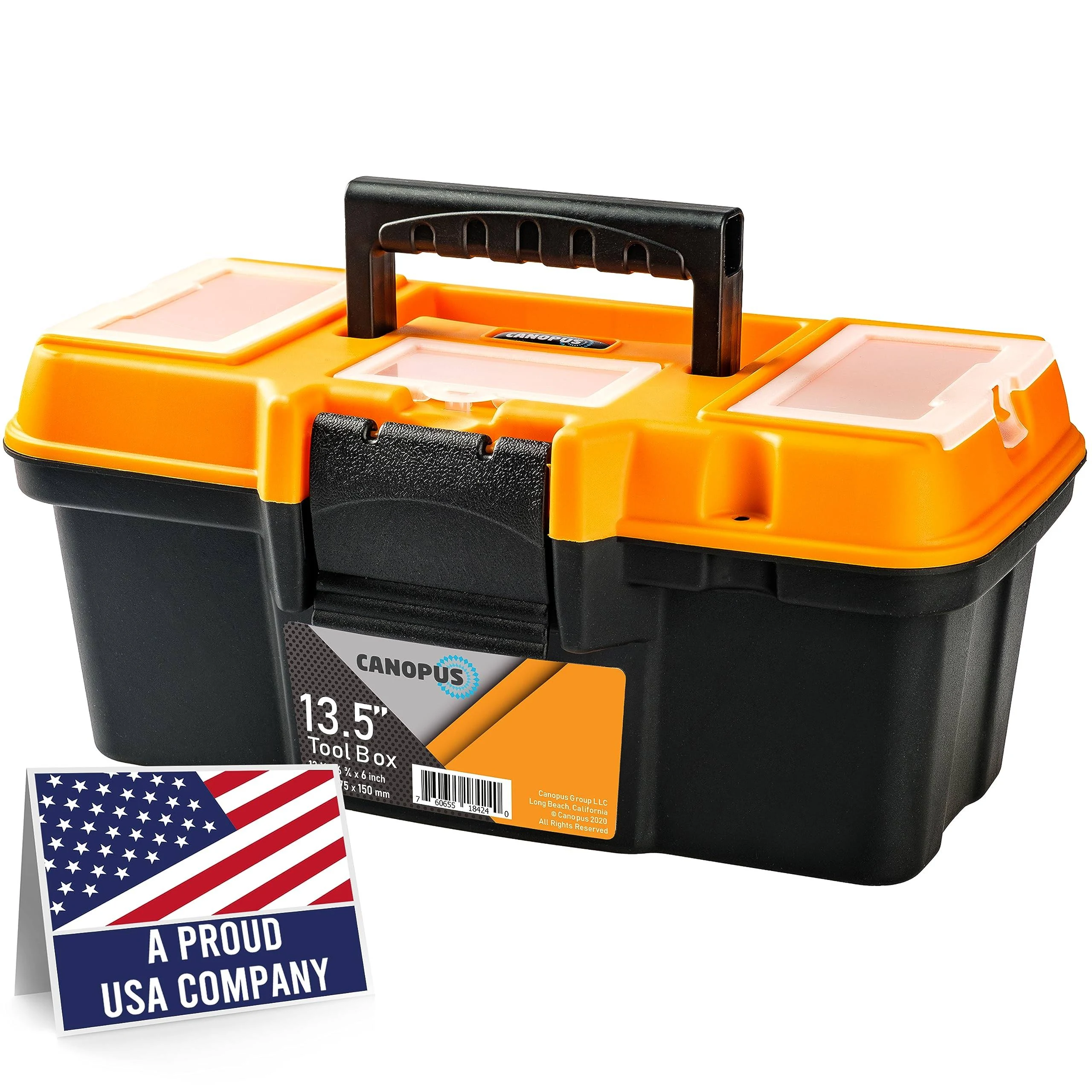 CANOPUS Plastic Toolbox, 14-inch Portable Tool Box, Black-Orange