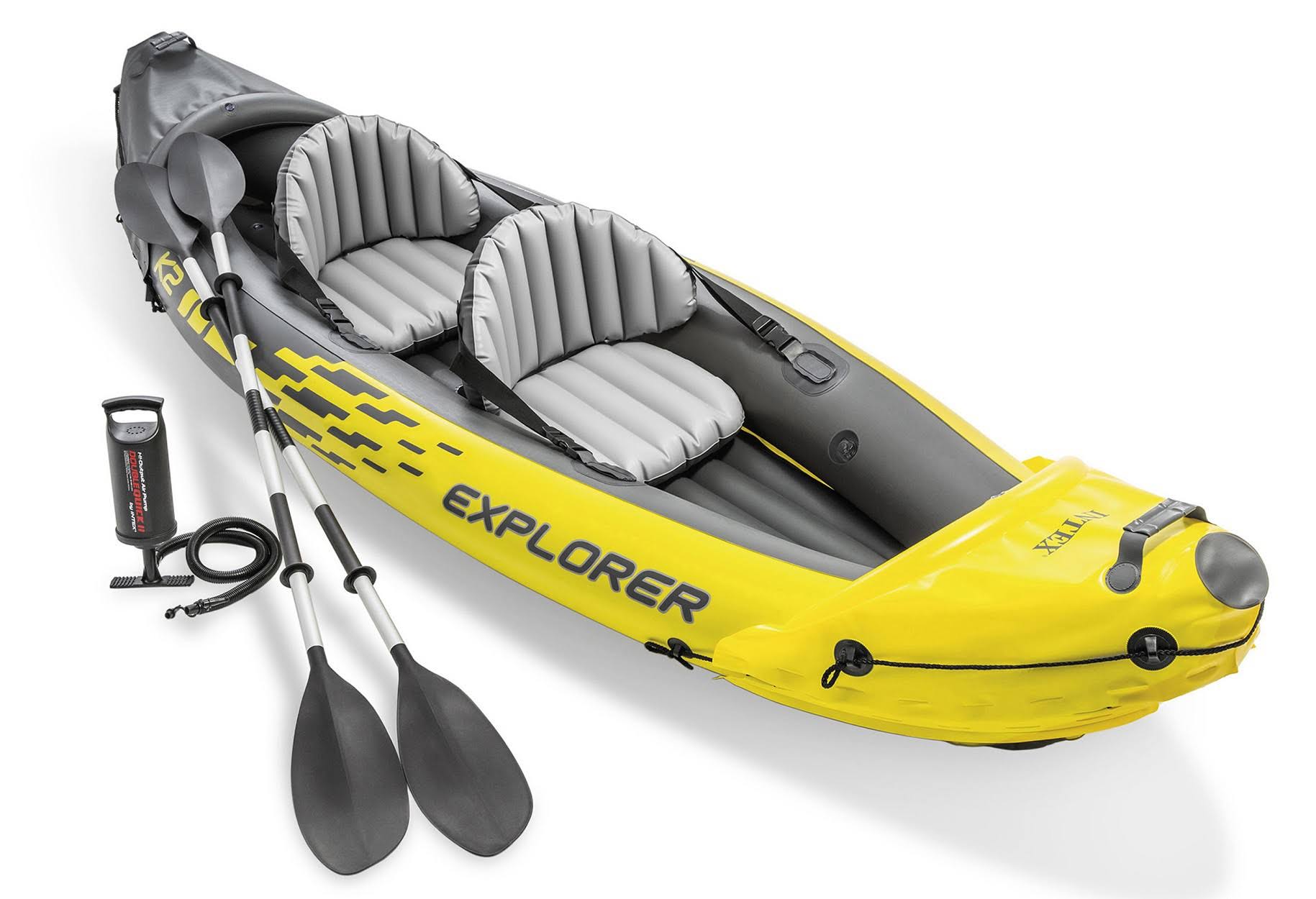 Intex Explorer K2 Yellow 2 Person Inflatable Kayak with Aluminum Oars & Air Pump