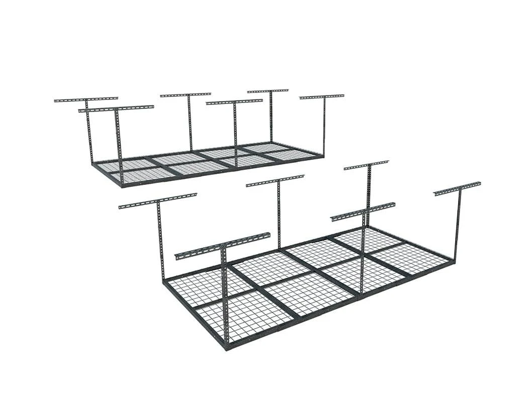 FLEXIMOUNTS GR38 3x8 Foot Adjustable Overhead Garage Storage Ceiling Rack, White