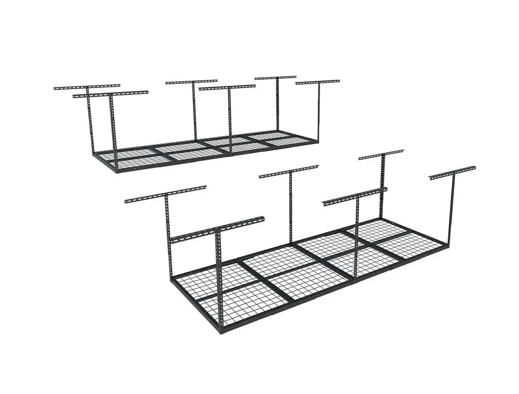 FLEXIMOUNTS 3x8 Overhead Garage Storage Rack,Adjustable Garage Storage Organization Systerm,Heavy Duty Metal Garage Ceiling Storage Racks,2 Pack,Black