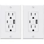 15-Amp 125-Volt Tamper Resistant\nUSB Outlet Type A/C with Wall Plate, (2-Pack)