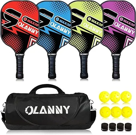 OLANNY Graphite Pickleball Paddles Set- Premium Rackets Fiber Face &amp; Polymer 